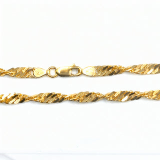 Superior Silver 20-inch twisted Cuban link chain made of 14kt yellow gold over solid 925 sterling silver