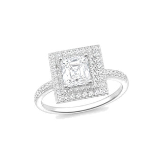 0.8 ct Asscher-Cut Square Double Halo Moissanite Ring in sterling silver