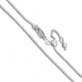 Superior Silver 1.2mm diamond-cut bead chain necklace in 925 sterling silver with an adjustable lobster clasp.