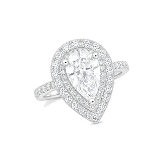 1 ct Pear Halo on Pavé Band Moissanite Ring in sterling silver