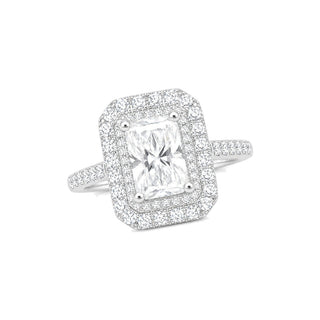 1 ct Radiant-Cut Double Halo Moissanite Ring in sterling silver