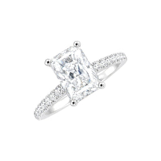 1 ct Radiant-Cut Solitaire on Pavé Band Moissanite Ring in sterling silver