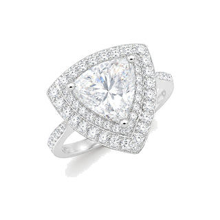 1 ct Trillion Double Halo Moissanite Ring in sterling silver