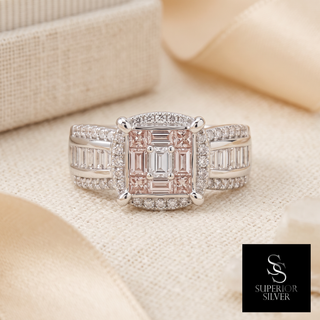 10K white gold princess-cut diamond ring, 3.38 ctw on display