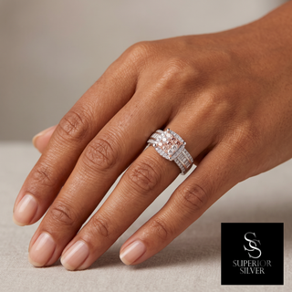 10K white gold princess-cut diamond ring, 3.38 ctw worn on hand