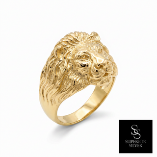 10K yellow gold lion head ring - front view