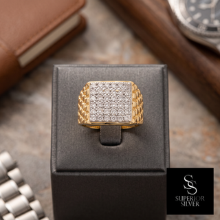 10K yellow gold men's diamond cocktail ring, 1.2 ctw on display