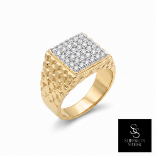 10K yellow gold men's diamond cocktail ring, 1.2 ctw - front view