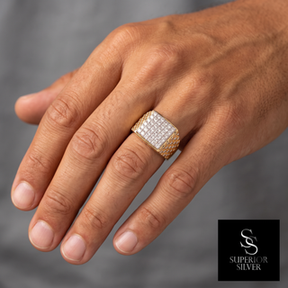 10K yellow gold men's diamond cocktail ring, 1.2 ctw worn on hand