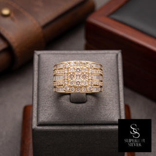 10K yellow gold men's diamond cocktail ring, 3.89 ctw on display