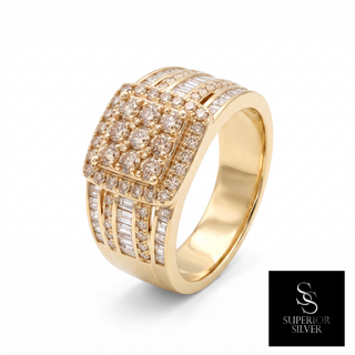 10K yellow gold men's diamond cocktail ring, 3.89 ctw - front view