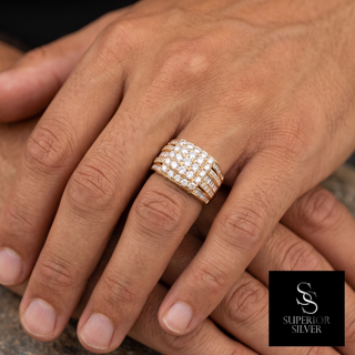 10K yellow gold men's diamond cocktail ring, 3.89 ctw worn on hand