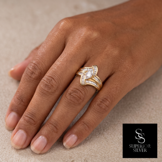 10K yellow gold round diamond engagement ring worn on the hand, Superior Silver