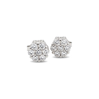 10mm flower cluster baguette-sided moissanite stud earrings in sterling silver