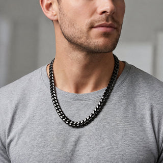 Miami Cuban Link Black Rhodium over 925 Sterling Silver 20inch 10mm on model