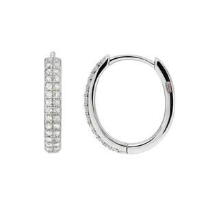 11mm Double-Row Micro Pavé Moissanite Huggie Hoop Earrings in sterling silver