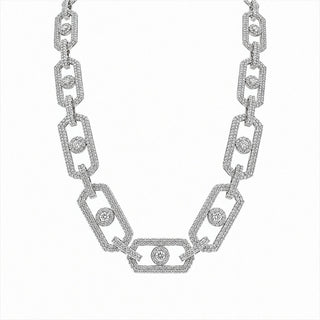 11mm Geometric Pavé Link Moissanite Necklace in sterling silver