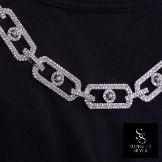 11mm Geometric Pavé Link Moissanite Necklace in sterling silver, view 3