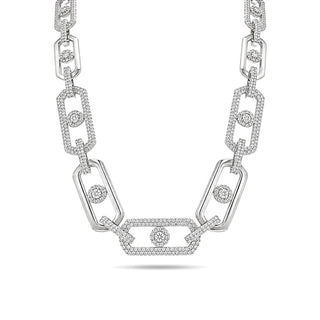 13mm Geometric Alternating Pavé Link Moissanite Necklace in sterling silver