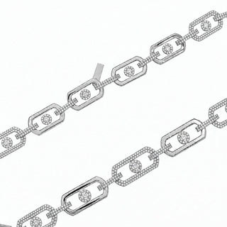 13mm Geometric Alternating Pavé Link Moissanite Necklace in sterling silver, view 2