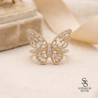 14K yellow gold butterfly diamond ring, 0.94 ctw on display