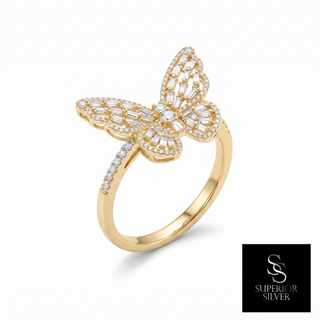 14K yellow gold butterfly diamond ring, 0.94 ctw - front view