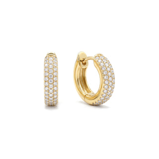 14mm wide pavé moissanite huggie hoop earrings in sterling silver