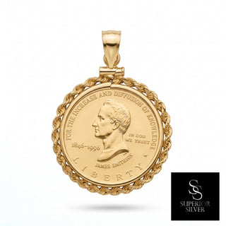 1996 $5 Smithsonian Commemorative Gold Coin 14K Yellow Gold Pendant close up
