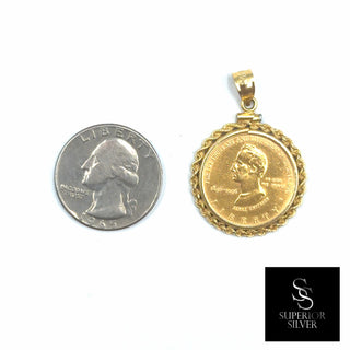 1996 $5 Smithsonian Commemorative Gold Coin 14K Yellow Gold Pendant quarter size comparison