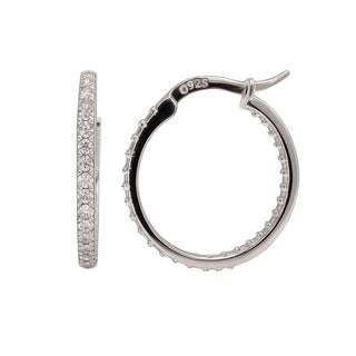 19mm Half-Pavé Latch Back Moissanite Hoop Earrings in sterling silver