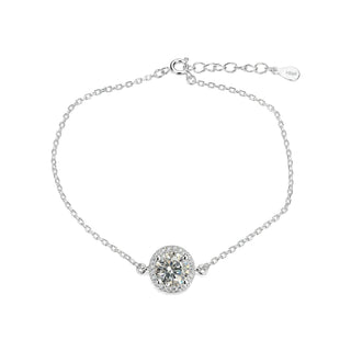 1mm 0.5ct Round Cut Moissanite Halo Cable Bracelet in Sterling Silver
