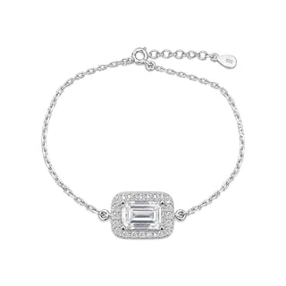 1mm 1ct Emerald Cut Moissanite Halo Cable Bracelet in Sterling Silver