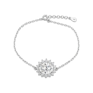 1mm 1ct Oval Cut Moissanite Flower Cable Bracelet in Sterling Silver