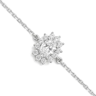 1mm 1ct Oval Cut Moissanite Flower Cable Bracelet in Sterling Silver, close-up of the oval flower station