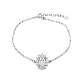 1mm 1ct Oval Cut Moissanite Flower Cable Bracelet in Sterling Silver
