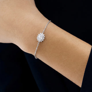 1mm 1ct Oval Cut Moissanite Flower Cable Bracelet in Sterling Silver worn on the wrist