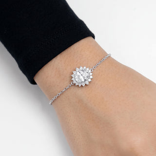 1mm 1ct Oval Cut Moissanite Flower Cable Bracelet in Sterling Silver worn on the wrist
