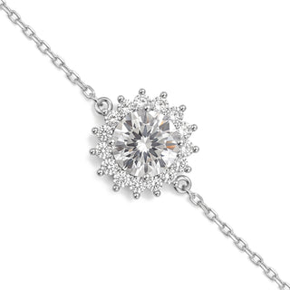 1mm 1ct Round Cut Moissanite Flower Cable Bracelet in Sterling Silver, close-up of the flower station