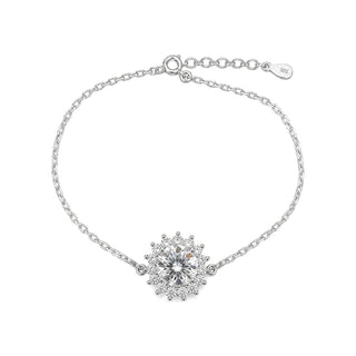 1mm 1ct Round Cut Moissanite Flower Cable Bracelet in Sterling Silver