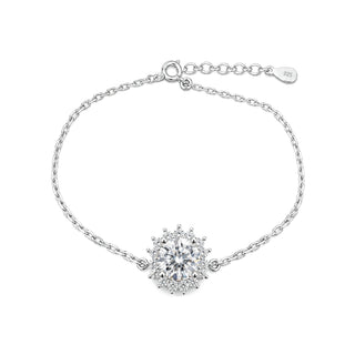 1mm 1ct Round Cut Moissanite Flower Cable Bracelet in Sterling Silver
