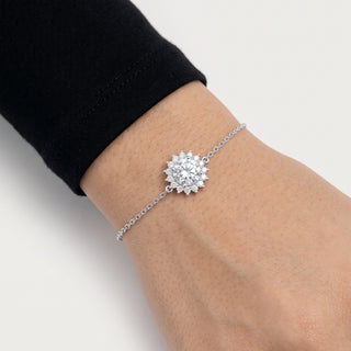 1mm 1ct Round Cut Moissanite Flower Cable Bracelet in Sterling Silver worn on the wrist