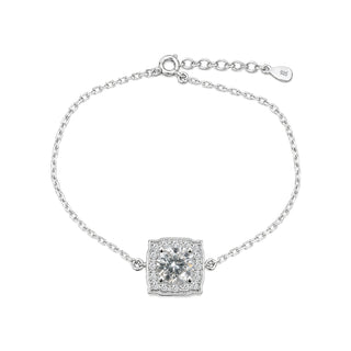 1mm 1ct Round Cut Moissanite Halo Cable Bracelet in Sterling Silver