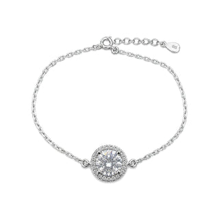 1mm 1ct Round Cut Moissanite Halo Cable Bracelet in Sterling Silver
