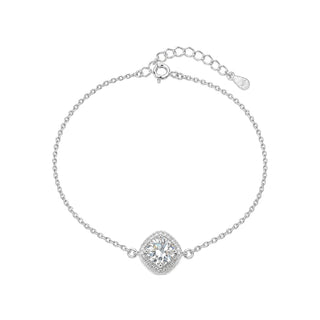 1mm 1ct Round Cut Moissanite Halo Cable Bracelet in Sterling Silver