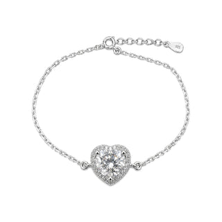1mm 1ct Round Cut Moissanite Heart Cable Bracelet in Sterling Silver