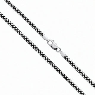 Superior Silver 2.5mm two-tone diamond-cut round box chain in black rhodium plated 925 sterling silver with lobster clasp