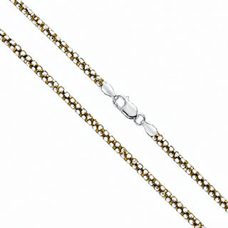 Superior Silver 2.5mm two-tone diamond-cut round box chain in gold-plated 925 sterling silver with lobster clasp.