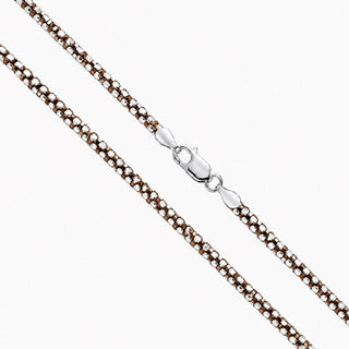 Superior Silver 2.5mm two-tone diamond-cut round box chain in rose gold plated sterling silver with lobster clasp.