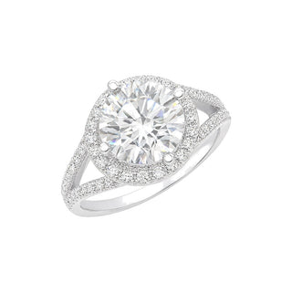 2 ct Round Halo Split Shank Moissanite Ring in sterling silver