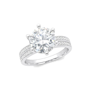 2 ct Round Solitaire on Double Pavé Band Moissanite Ring in sterling silver